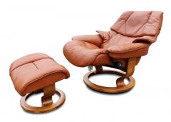  Ekornes Stressless Medium Ekornes Stressless Reno Brown Leather Recliner or Lounge Ottoman - 2984882