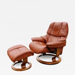  Ekornes Stressless Medium Ekornes Stressless Reno Brown Leather Recliner or Lounge Ottoman - 2985449