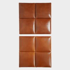  Elitis Furniture PAIR OF CARACALLA Ottomans in aluminium and tan leather 2004  - 4473339