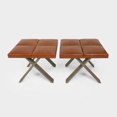  Elitis Furniture PAIR OF CARACALLA Ottomans in aluminium and tan leather 2004  - 4473340