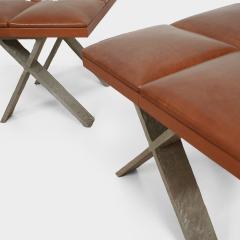  Elitis Furniture PAIR OF CARACALLA Ottomans in aluminium and tan leather 2004  - 4473341