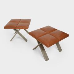  Elitis Furniture PAIR OF CARACALLA Ottomans in aluminium and tan leather 2004  - 4475663