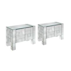  Ello Furniture Co Ello Attributed Pair of 2 Door Bedside Tables in Tessellated Mirror 1970s - 2224545