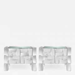  Ello Furniture Co Ello Attributed Pair of 2 Door Bedside Tables in Tessellated Mirror 1970s - 2225874