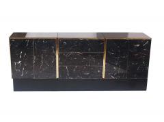  Ello Furniture Co Hollywood Regency Tessellated Black Marble and Brass Credenza or Cabinet by Ello - 1761508