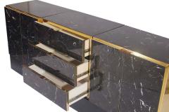  Ello Furniture Co Hollywood Regency Tessellated Black Marble and Brass Credenza or Cabinet by Ello - 1761513