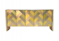  Ello Furniture Co Mid Century Modern Brass Brushed Steel Herringbone Credenza or Cabinet by Ello - 2547812