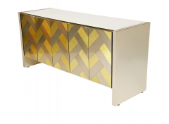  Ello Furniture Co Mid Century Modern Brass Brushed Steel Herringbone Credenza or Cabinet by Ello - 2547813