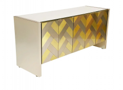  Ello Furniture Co Mid Century Modern Brass Brushed Steel Herringbone Credenza or Cabinet by Ello - 2547816