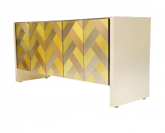  Ello Furniture Co Mid Century Modern Brass Brushed Steel Herringbone Credenza or Cabinet by Ello - 2547841