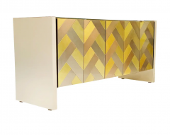  Ello Furniture Co Mid Century Modern Brass Brushed Steel Herringbone Credenza or Cabinet by Ello - 2547851