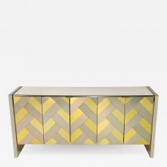  Ello Furniture Co Mid Century Modern Brass Brushed Steel Herringbone Credenza or Cabinet by Ello - 2549481