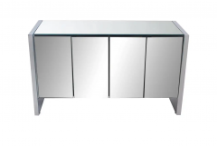  Ello Furniture Co Mid Century Modern Mirror and Chrome Four Door Cabinet or Credenza - 2547778