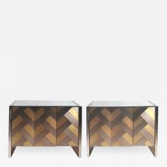  Ello Pair of Hollywood regency satin brass and polished steel cabinets by Ello - 732990