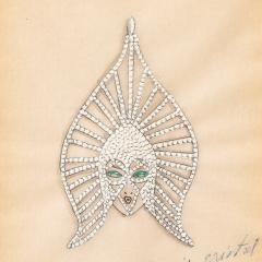  Ert Art Deco Original Costume Design Crystal Headdress Gouache Painting signed Ert  - 4163583