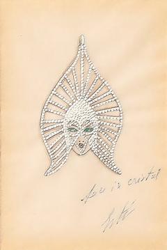  Ert Art Deco Original Costume Design Crystal Headdress Gouache Painting signed Ert  - 4164601
