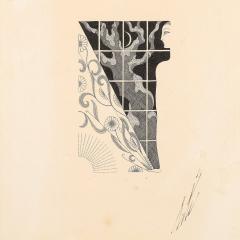  Ert Art Deco Woman and Window Pen Ink Drawing on Paper signed Ert  - 4163537