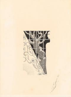  Ert Art Deco Woman and Window Pen Ink Drawing on Paper signed Ert  - 4164597