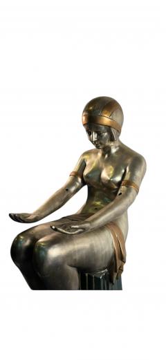  Ert POLYCHROMED ART DECO REVIVAL DRAPED NUDE DECORATED TRAY BRONZE ON MARBLE STAND - 4409713