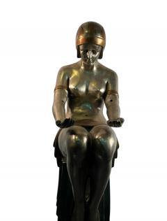  Ert POLYCHROMED ART DECO REVIVAL DRAPED NUDE DECORATED TRAY BRONZE ON MARBLE STAND - 4409716