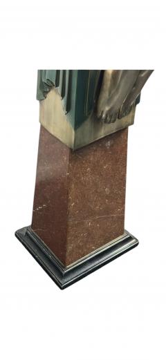  Ert POLYCHROMED ART DECO REVIVAL DRAPED NUDE DECORATED TRAY BRONZE ON MARBLE STAND - 4409718