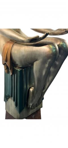  Ert POLYCHROMED ART DECO REVIVAL DRAPED NUDE DECORATED TRAY BRONZE ON MARBLE STAND - 4409722