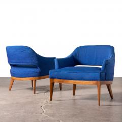  Erwin Lambeth Erwin Lambeth Open Back Lounge Chairs in Raw Blue Silk with Walnut Frames 1960s - 3568083