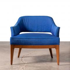  Erwin Lambeth Erwin Lambeth Open Back Lounge Chairs in Raw Blue Silk with Walnut Frames 1960s - 3568084