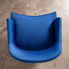  Erwin Lambeth Erwin Lambeth Open Back Lounge Chairs in Raw Blue Silk with Walnut Frames 1960s - 3568085