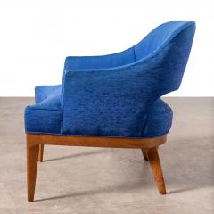  Erwin Lambeth Erwin Lambeth Open Back Lounge Chairs in Raw Blue Silk with Walnut Frames 1960s - 3568086