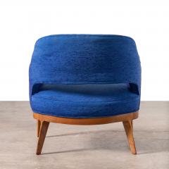  Erwin Lambeth Erwin Lambeth Open Back Lounge Chairs in Raw Blue Silk with Walnut Frames 1960s - 3568087