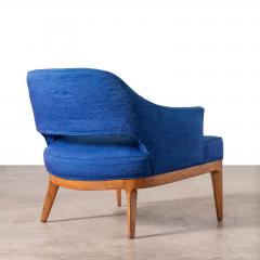  Erwin Lambeth Erwin Lambeth Open Back Lounge Chairs in Raw Blue Silk with Walnut Frames 1960s - 3568088