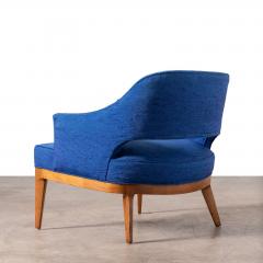  Erwin Lambeth Erwin Lambeth Open Back Lounge Chairs in Raw Blue Silk with Walnut Frames 1960s - 3568089