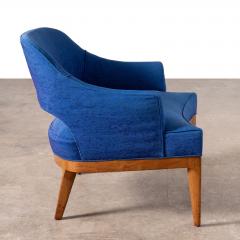  Erwin Lambeth Erwin Lambeth Open Back Lounge Chairs in Raw Blue Silk with Walnut Frames 1960s - 3568090