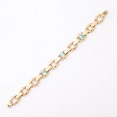  Esemco Art Deco Esemco Articulating 14k Gold Bracelet with Round Cut Aquamarines - 4720277