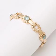  Esemco Art Deco Esemco Articulating 14k Gold Bracelet with Round Cut Aquamarines - 4720279