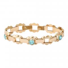  Esemco Art Deco Esemco Articulating 14k Gold Bracelet with Round Cut Aquamarines - 4720597