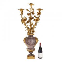  Eug ne Bazart Pair of large Rococo style gilt bronze and marble candelabra - 2981968