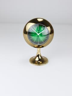  Europa Clocks Green Golden Table Desk Alarm Clock with Tulip Base by Europa Germany 1970s - 4389842
