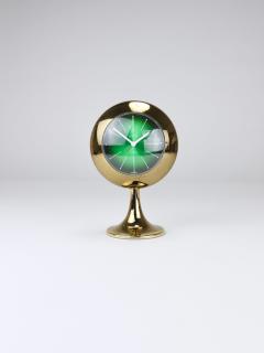 Europa Clocks Green Golden Table Desk Alarm Clock with Tulip Base by Europa Germany 1970s - 4389861