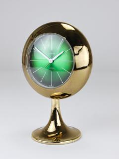  Europa Clocks Green Golden Table Desk Alarm Clock with Tulip Base by Europa Germany 1970s - 4389862