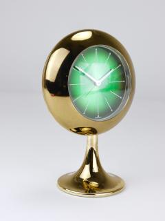  Europa Clocks Green Golden Table Desk Alarm Clock with Tulip Base by Europa Germany 1970s - 4389865