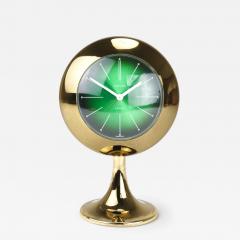  Europa Clocks Green Golden Table Desk Alarm Clock with Tulip Base by Europa Germany 1970s - 4393123