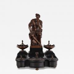  F Barbedienne Foundry Antique F Barbedienne French Bronze Seated Roman Bronze Marble Inkwell - 4464188