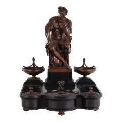  F Barbedienne Foundry Antique F Barbedienne French Bronze Seated Roman Bronze Marble Inkwell - 4464194