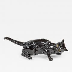  FIMONY Caen Fimony Black Glazed Terra Cotta Cat - 4250498