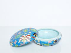  Fa enceries et Emaux de Longwy Large blue flowers Art deco box Emaux de Longwy 1950 - 2752362