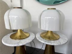  Fabbian Pair of Mushroom Lamps Brass and Murano Glass by F Fabbian Italy 1970s - 2556514