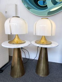  Fabbian Pair of Mushroom Lamps Brass and Murano Glass by F Fabbian Italy 1970s - 2556516