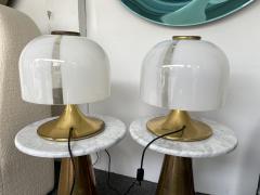  Fabbian Pair of Mushroom Lamps Brass and Murano Glass by F Fabbian Italy 1970s - 2556519